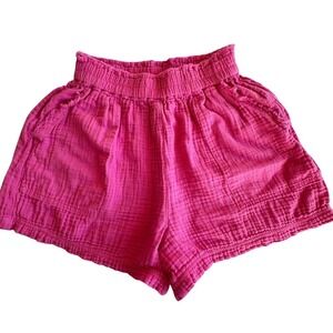 Aerie Pink Cotton Gauze High Waisted Shorts Elastic Waist Pockets Womens XS